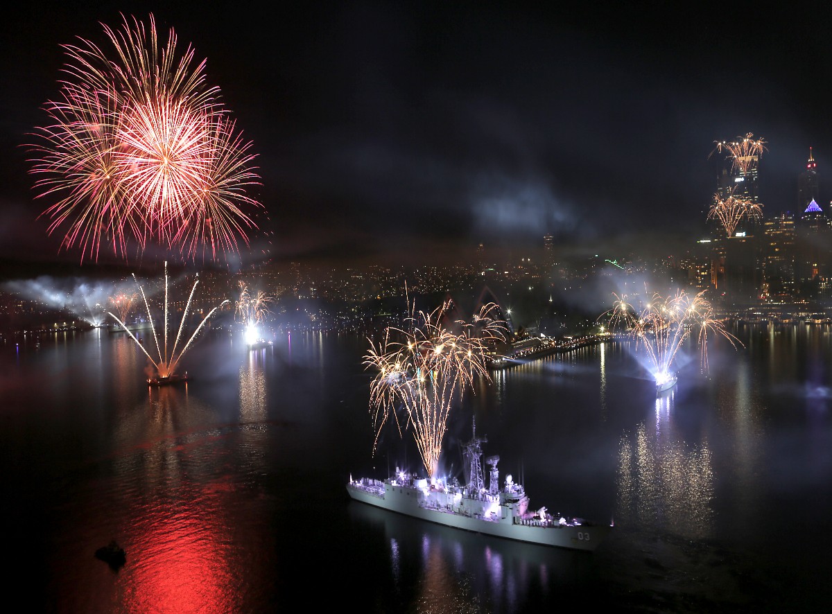 Fireworks From a Australian Naval Ship